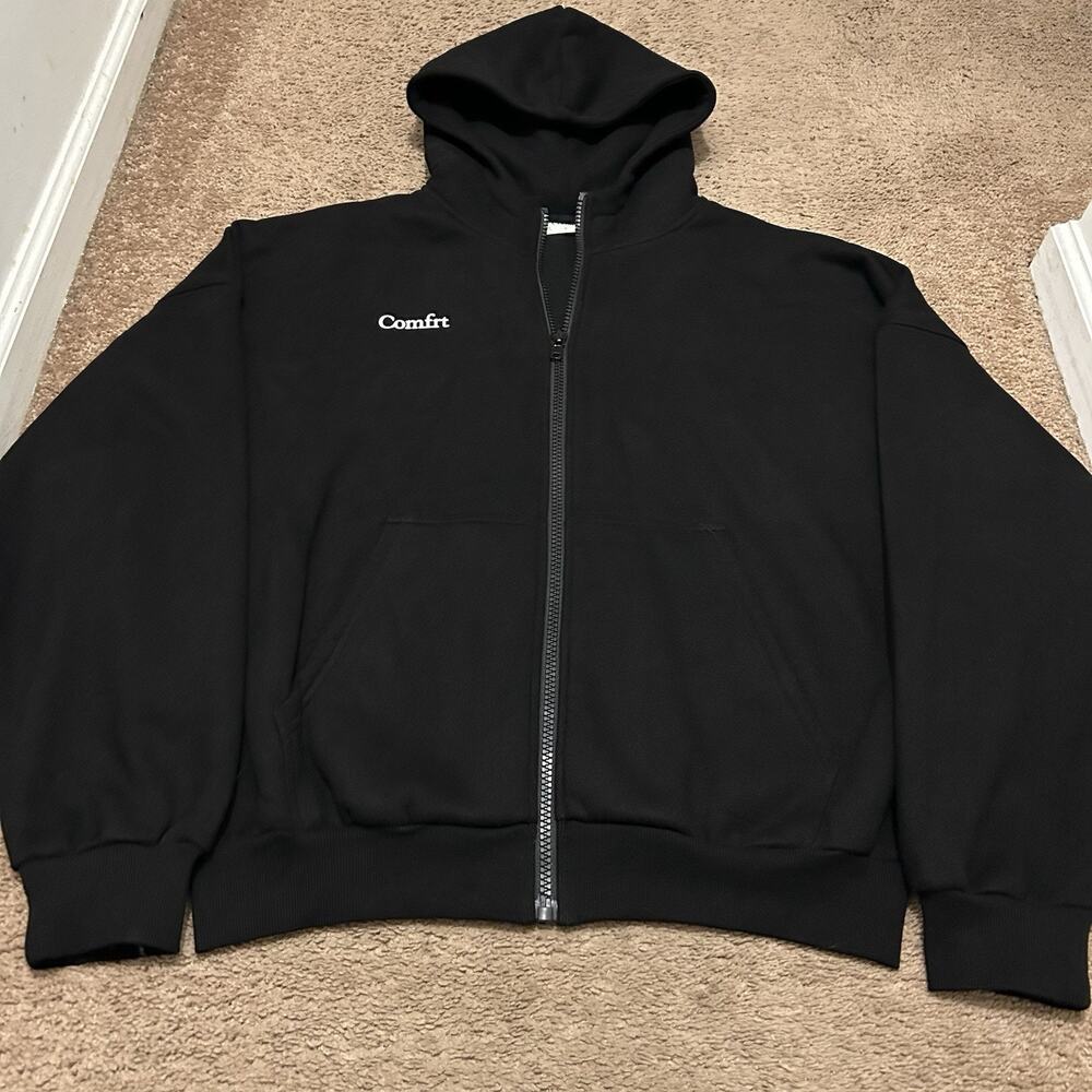 Comfrt Travel Essentials Full Zip Hoodie Black Oversized Sweatshirt Size Small